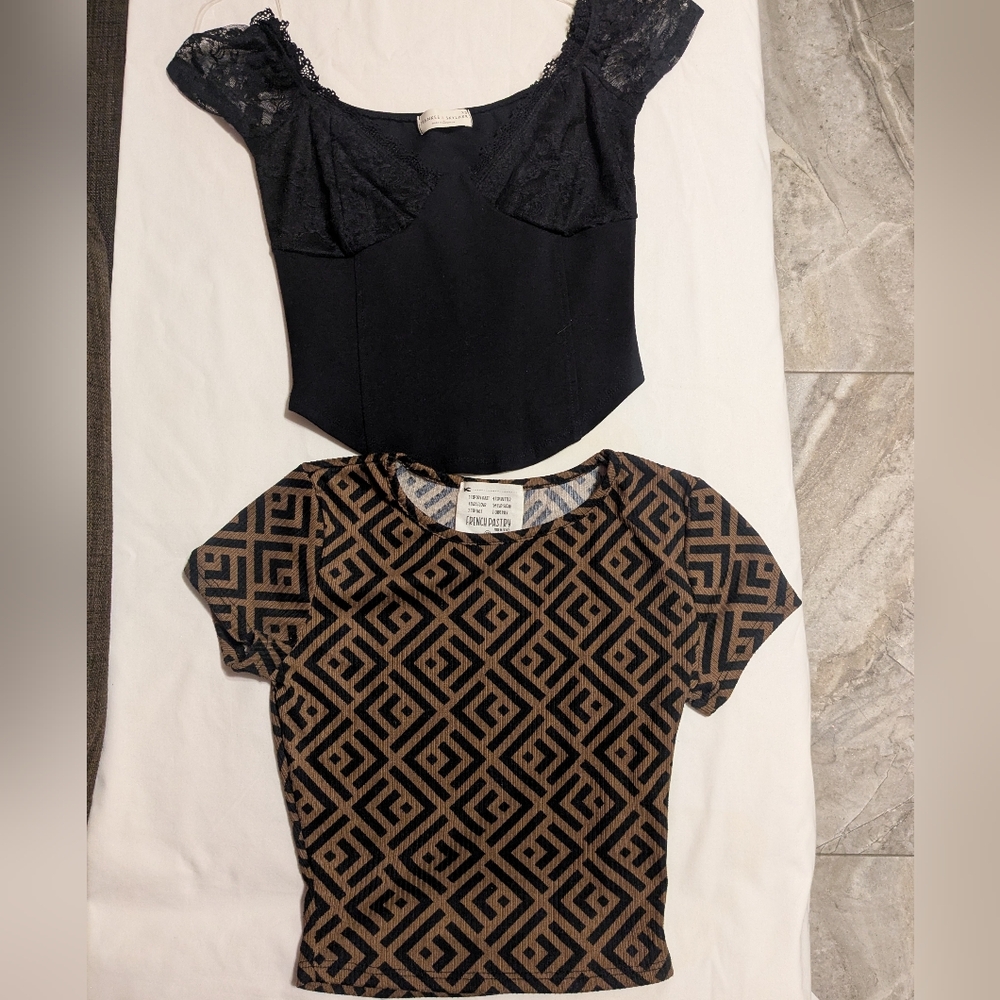 Frankee & Skylarr Womens/Juniors Short Sleeves Black-BrownTops Bundle Size XS